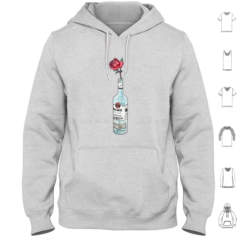 Wine Beer Rum - เสื้อฮู้ดลายดอกไม้รัมบาคาร์ดี้ ผ้าฝ้าย แขนยาว รัมบาคาร์ดี้ วอดก้า ปาร์ตี้